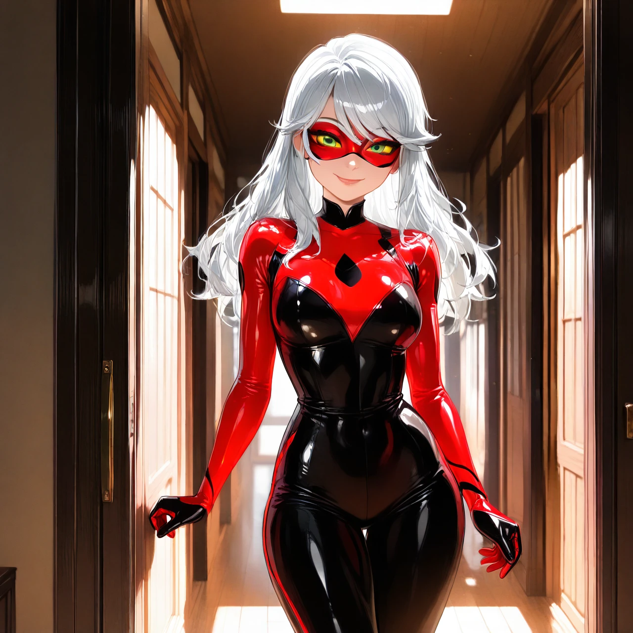 Rena Rouge from miraculous ladybug, redhead, long hair, (standing) , (smile)