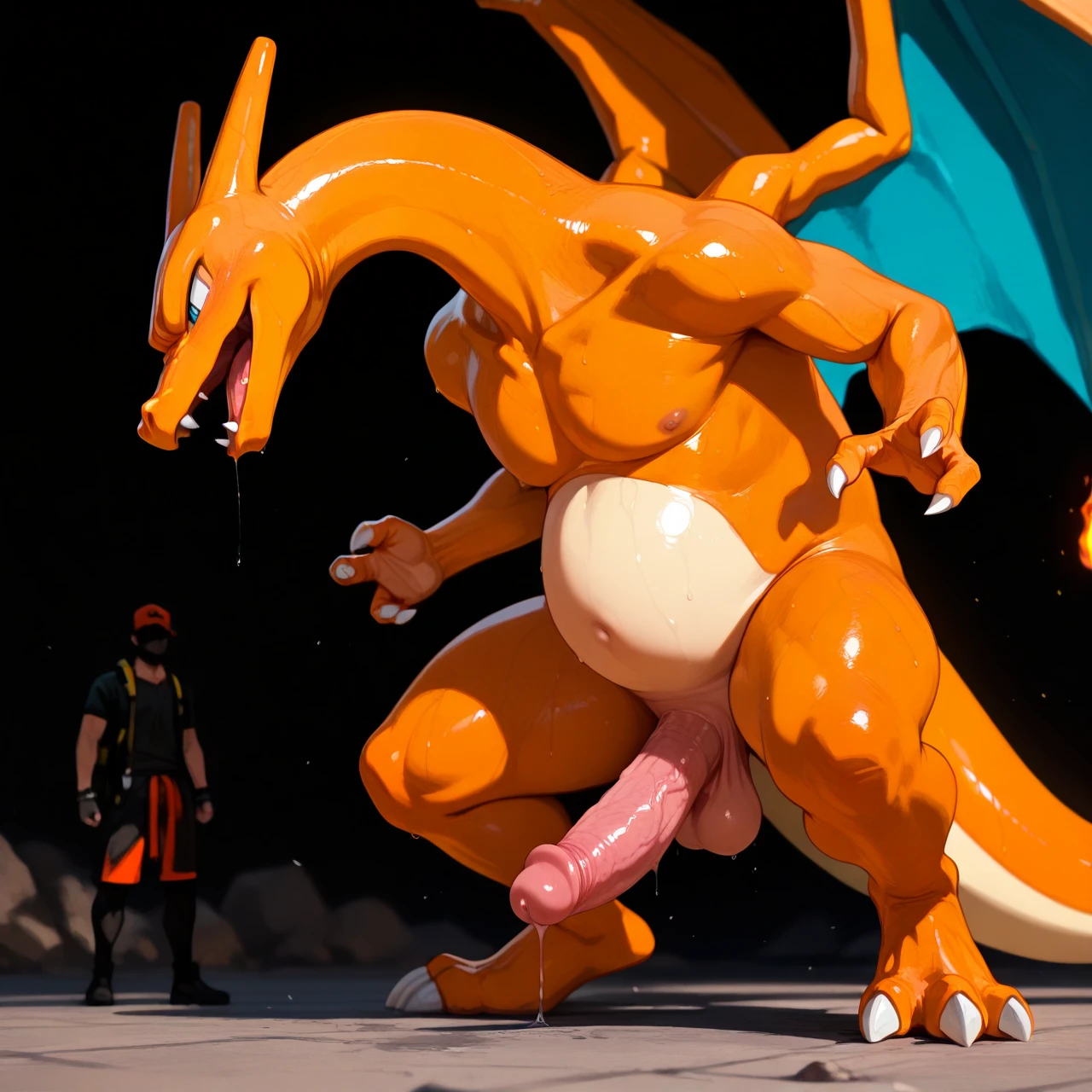 @charizard, full body, penis, balls, @charizard is male, standing, dragon penis