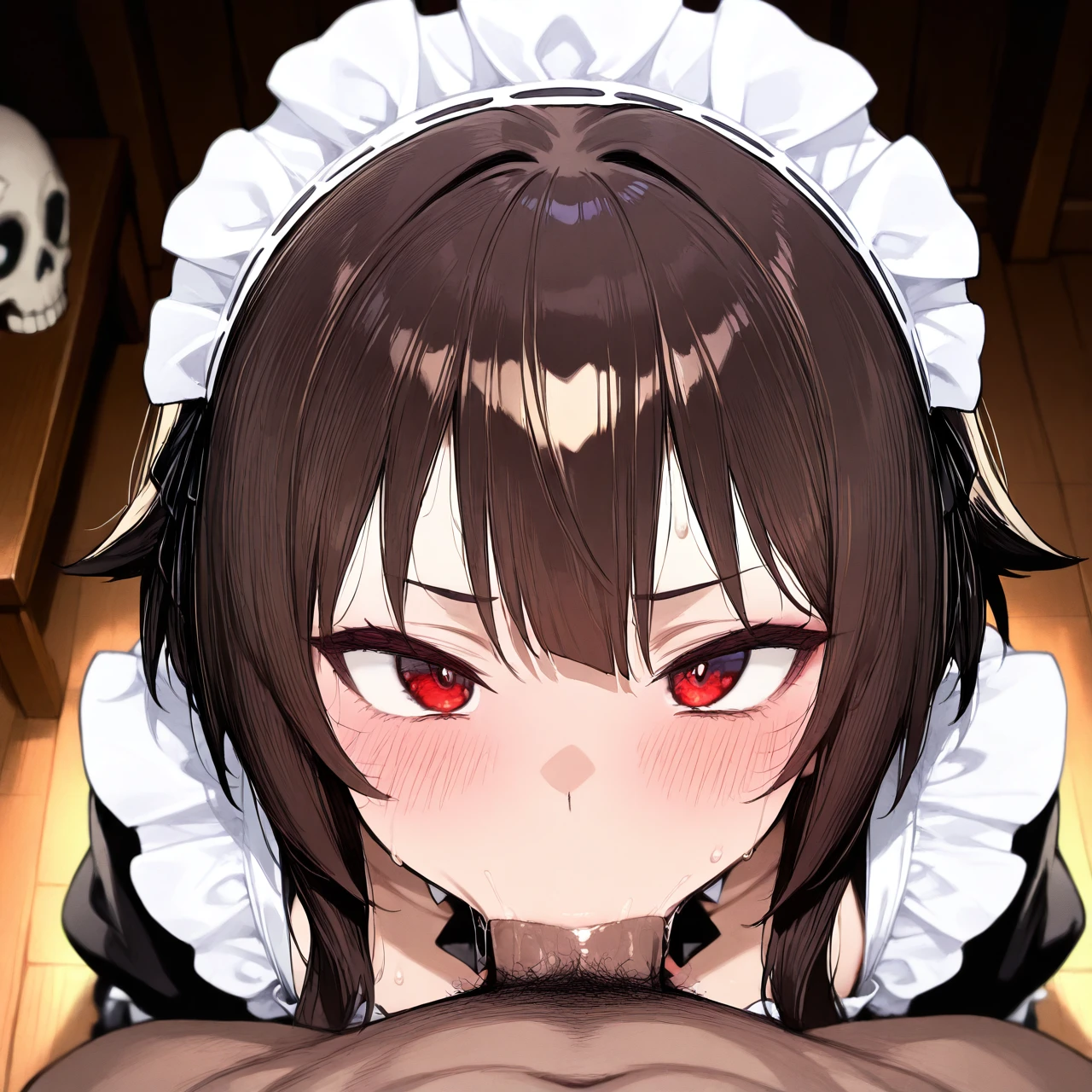 1 girl @megumin maid costume eat (skull_fucking)