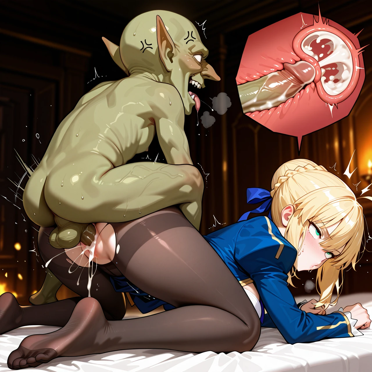 @artoria_pendragon,pantyhose,cross section,cum,rolling eyes,puckered lips,goblin,vaginal,feet,deep penetration,anger vein,knotting,caught,pinned