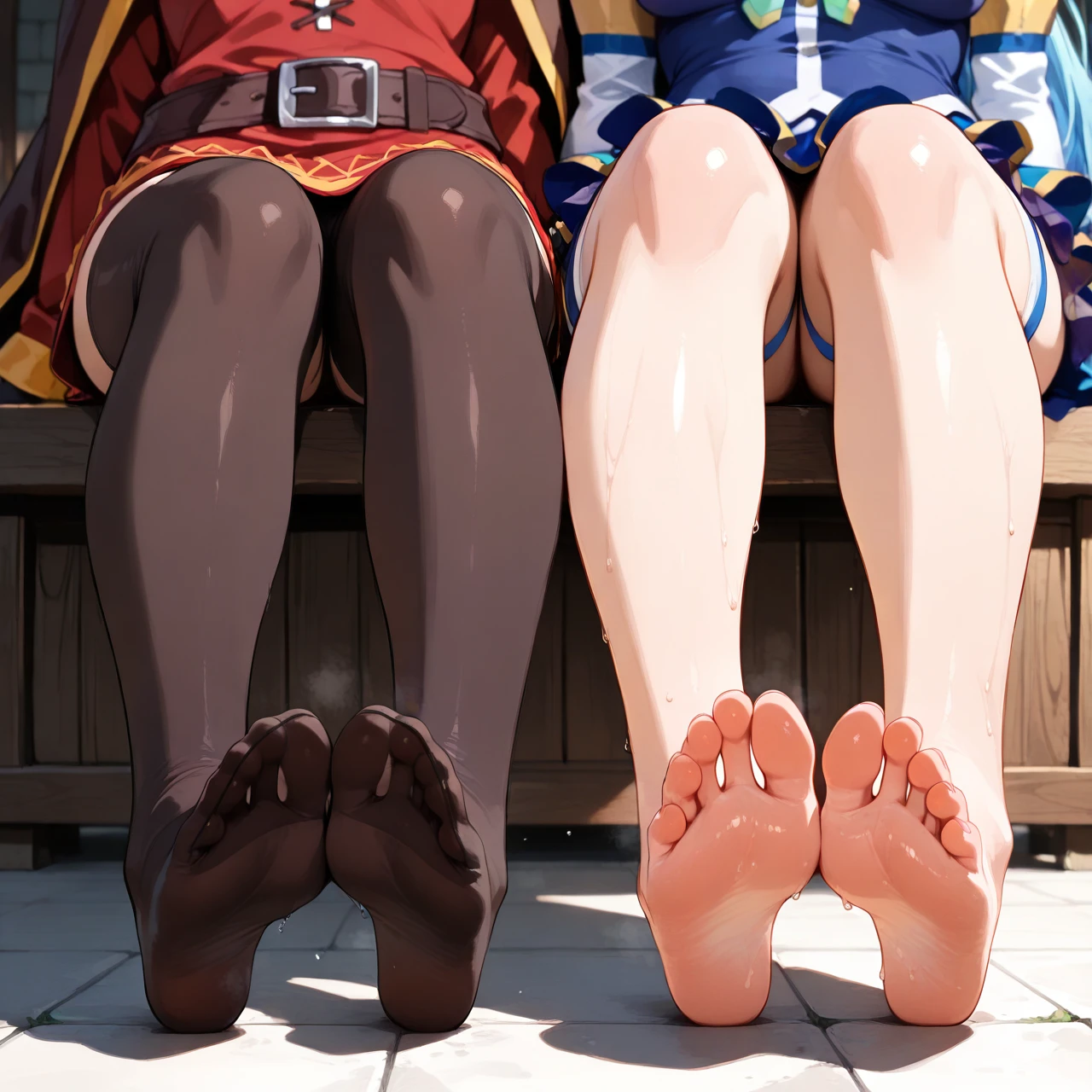 @megumin, (sitting), @aqua licking feet @megumin