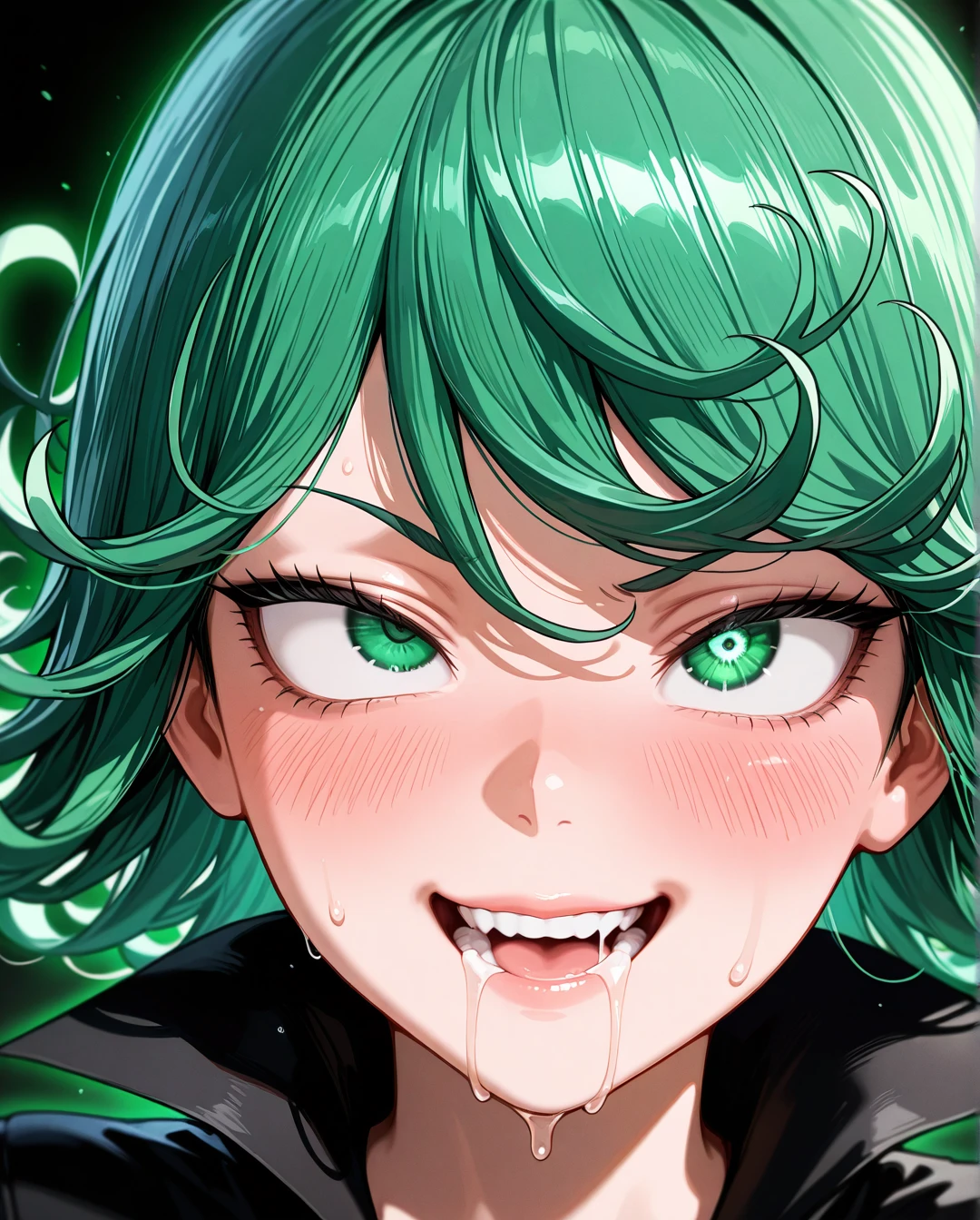 1 girl, @tatsumaki , hypnotized, (happy_trance), mindless, (drooling) (eye_contact) (rolling_eyes) horny, (flustered) , masterpiece, highres, (full_body)