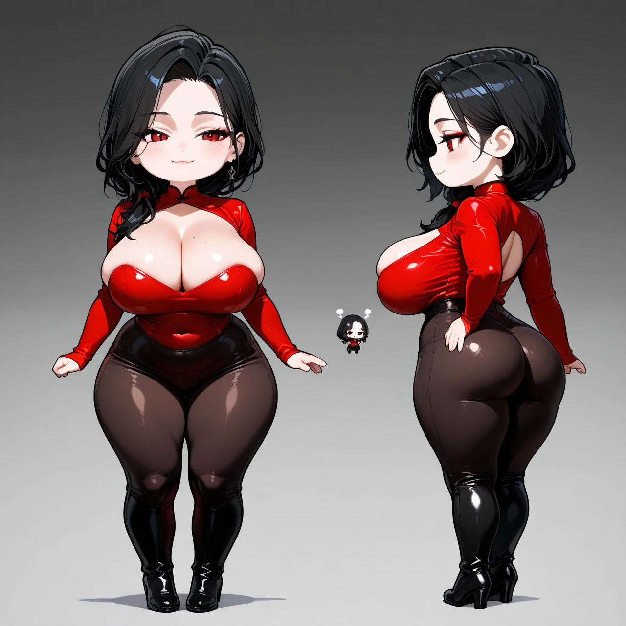 (Chibi style:1.5), 1girl, snowgirl, normal breast, high_detailed, best_quality, (curvy) , full body , (multiple_views), (from_behind),  , , (mature_female)