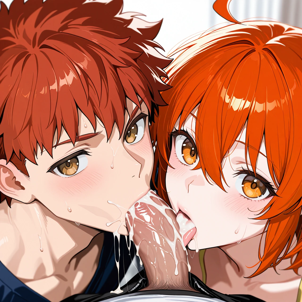 @emiya_shirou @fujimaru_ritsuka @blowjob (cum_in_mouth)