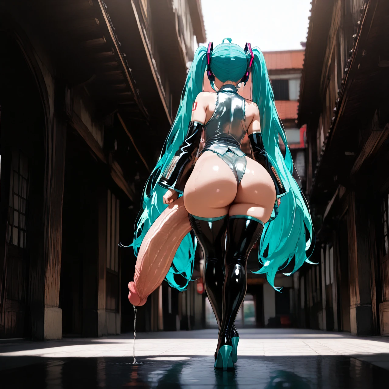 hatsune miku, futanari, gigantic penis, big ass, full body