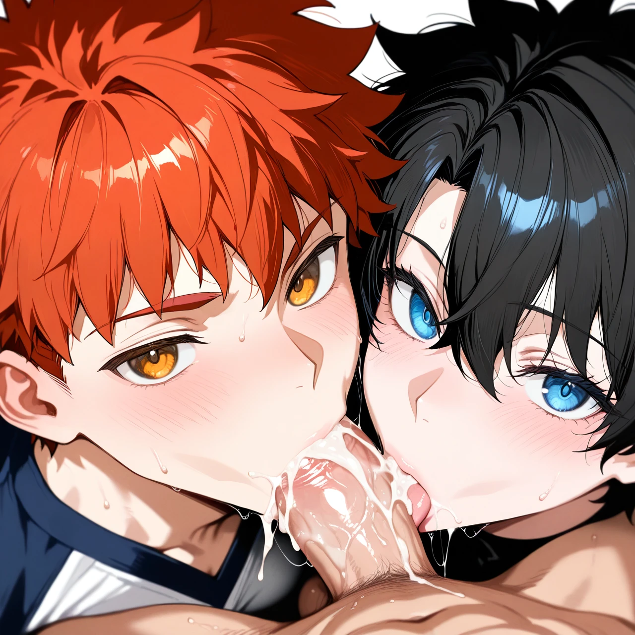 @emiya_shirou with @fujimaru_ritsuka (blowjob) (yaoi) (cum_in_mouth)