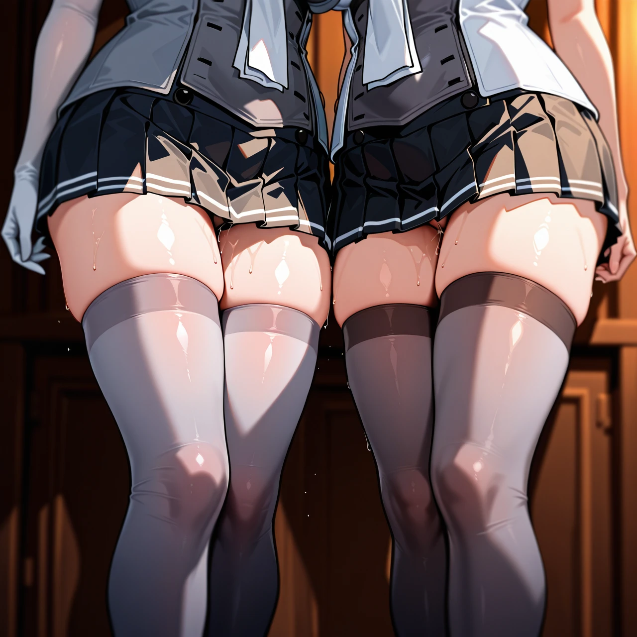 @suzutsuki (take_your_pick) @sasaki_saku  (take_your_pick) Day. They are dressed, stockings white, skirts. (ahegao)