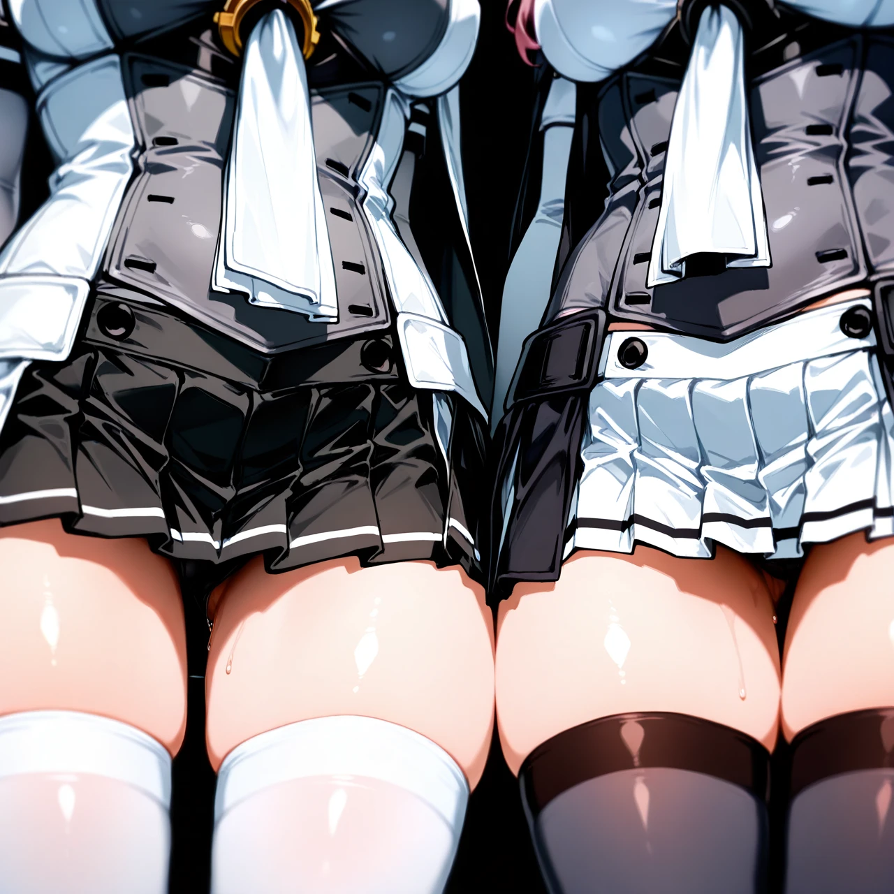 @suzutsuki @sasaki_saku   (bisexual_female) Day. They are dressed, stockings white, skirts. (ahegao)