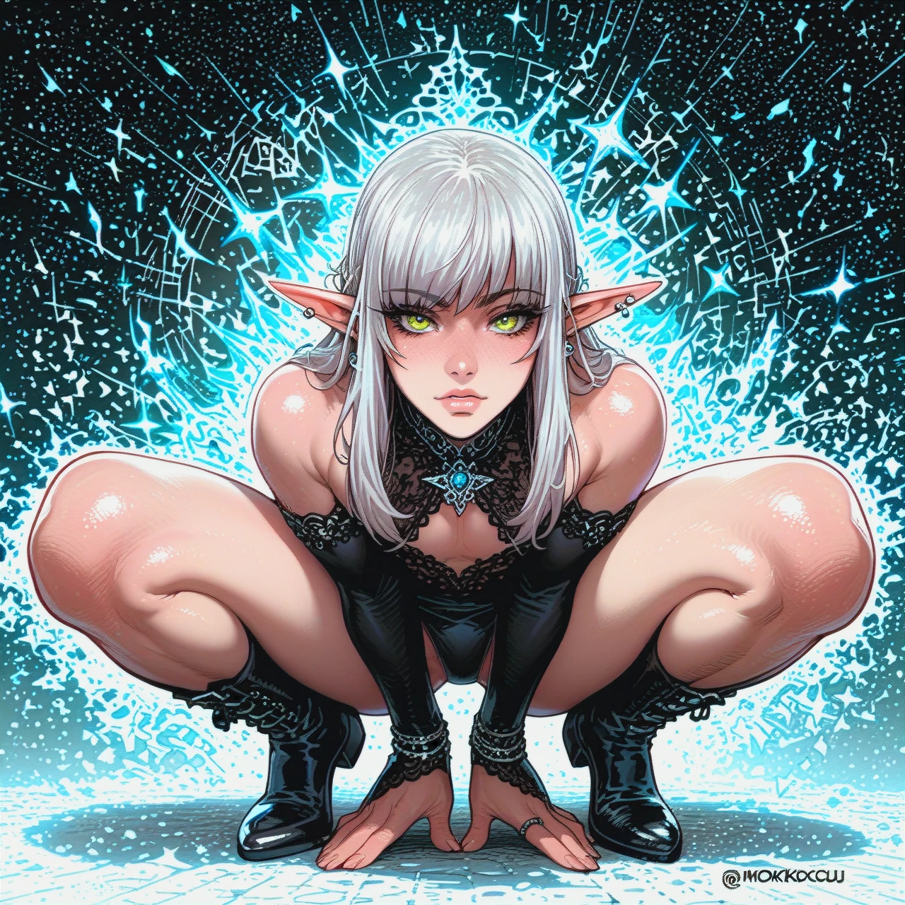 femboy,elf,(squatting)