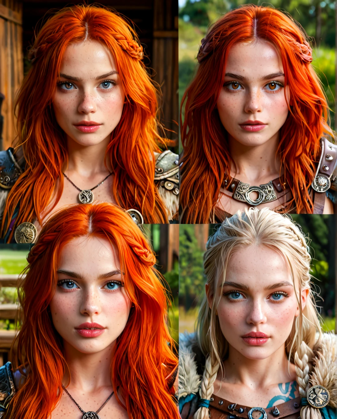 DETAILED EYES, HIGHLY DETAILED FACE, CINEMATIC, DANKY APPEARANCE. WELL-DESIGNED BODIES, DETAILED FACES. DETAILED BACKGROUND, VIKING HAIRSTYLES, VIKING TATTOOS, detailed, perfect, freckles, skin, texture, photorealistic, FULL-LENGTH, DULL COLORS., <lora:Super_Eye_Detailer_By_Stable_Yogi_SDPD0: 1.1>, (multiple views), CLEAR EYES BATTLE OF TWO VIKING GIRLS WITH MEN IN ARMOR, CAPTURE OF VIKING GIRLS,  SWORD FIGHTING,