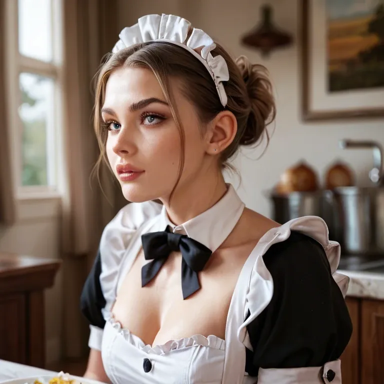 Maid cleaning with her Skite maid uniform