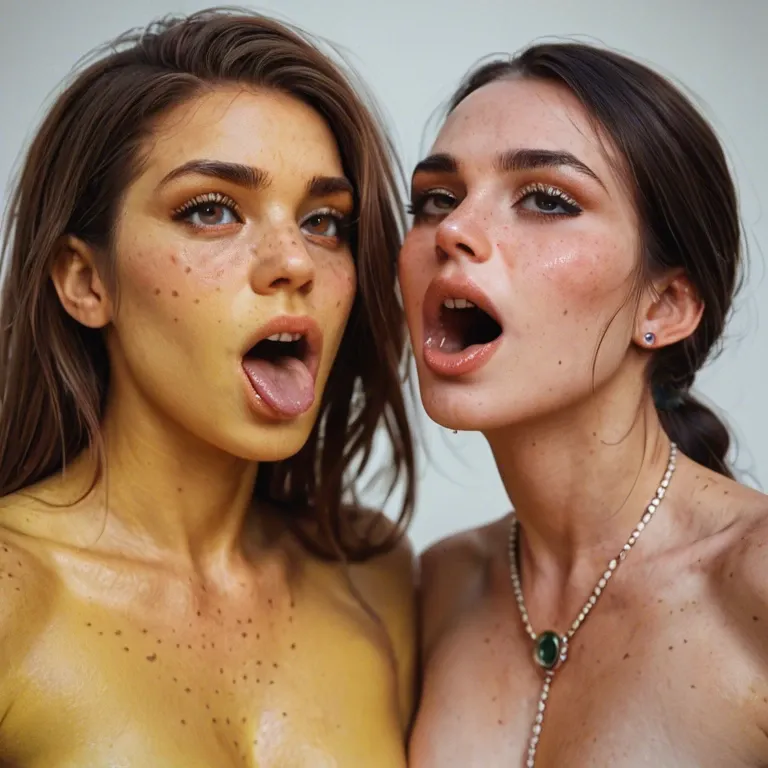 2girl, , , , freckled breast,gushing,flat chest,side breasts,wide shoulders, gaping mouth,1 leg up,firm breasts,waist,yellow skin, heavy freckles,tippy toes,round boobs,slender waist,wide shoulders, undress,fishnet,belt,pulled bra,strappy sandals, yellow tank top,knee socks,round glasses,frilled bra,stiletto heels, sweater lift,white socks,jester cap,pink corset,gothic boots, sit on a couch, city background, medieval, sailor collar, mario, spider-gwen, waifu