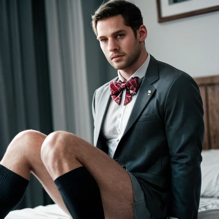 Chris redfield jerking off, wearing knee high black socks and a bowtie, porn