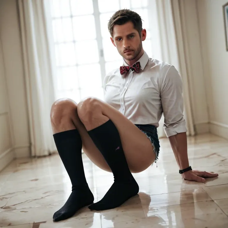 Chris redfield jerking off, wearing knee high black socks and a bowtie, porn