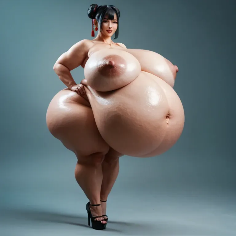 Chinese girl, nipple bluge, hyper fat girl, hyper obesity girl, full body, hyper big nipple, hyper big breast, hyper big tits, hyper big thigh, hyper wide hips, hyper big butt, hyper big pregnant, hyper big belly, side view, piece hand pose, running pose