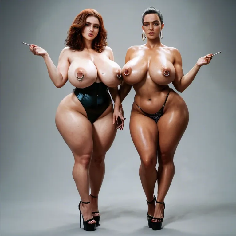 2girl, , , , mole,high heels,big breast,hip bones,wide shoulders, full pouty lips,negative hand,large breasts,wide plump hips,broad shoulders, freckled,love handles,nipple rings,bent at waist,wide shoulders, white shirt,black leggings,capelet,white panties,white boots, hoodie,thighhighs,suspender belt,panties visible,white boots, downblouse,socks,black belt,green bodysuit,stiletto heels, glass shower, crowded train, castle, vibrator, anime coloring, dark grey skin, linked collars, anna, dynamic