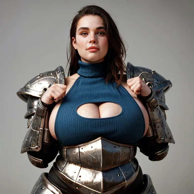 1girl,solo, , , , freckled breast,fat obese arms,cleavage cutout,breasts closeup,broad shoulders, jawline,hands raised,round breasts,sideboob,blue turtleneck, cheek press,armored boots,round tits,massive boobs,skinny male, torn jeans,baggy socks,gold choker,sexy lingerie,heels, no pants,knee-high socks,jester cap,thong,armored boots, torn skirt,black lace bra,golden tiara,wet bra,sandals, in office, brazil jungle, tavern setting, android, semi-realistic, dark blue hair, rapunzel waifu