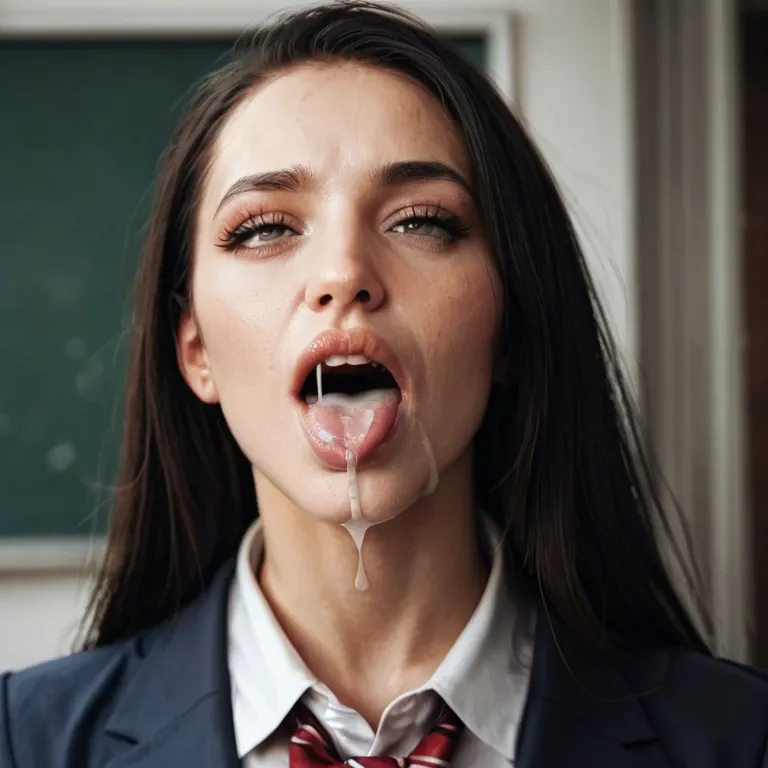 ahegao face drooling cum dressed in school uniform