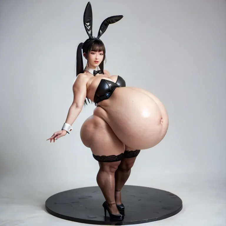 chinese girl, bunny suit, belly bigger than body, full body, flat beast, flat tits, fat pussy, hyper wide hips, hyper huge butt, hyper huge big ass, hyper massive big pregnant, hyper massive big belly