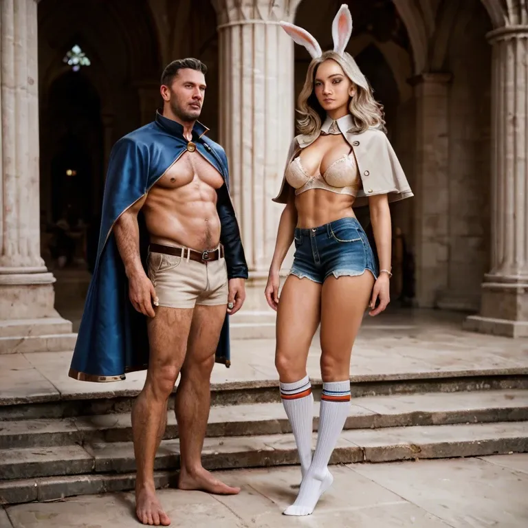 1girl,1boy, , , , cheekbones,hairy legs,saggy breast,rabbit ears,skin textures, cropped jacket,knee-high socks,capelet,beige bra,no shoes, jean hotpants,ice palace,gold jewelry,loose bra,running shoes, hoodie,leggings,bridal veil,latex bodysuit,high heels, hospital room, ocean, castle exterior, realistic girl, dark hair, tifa lockhart, wonder woman, ariel waifu