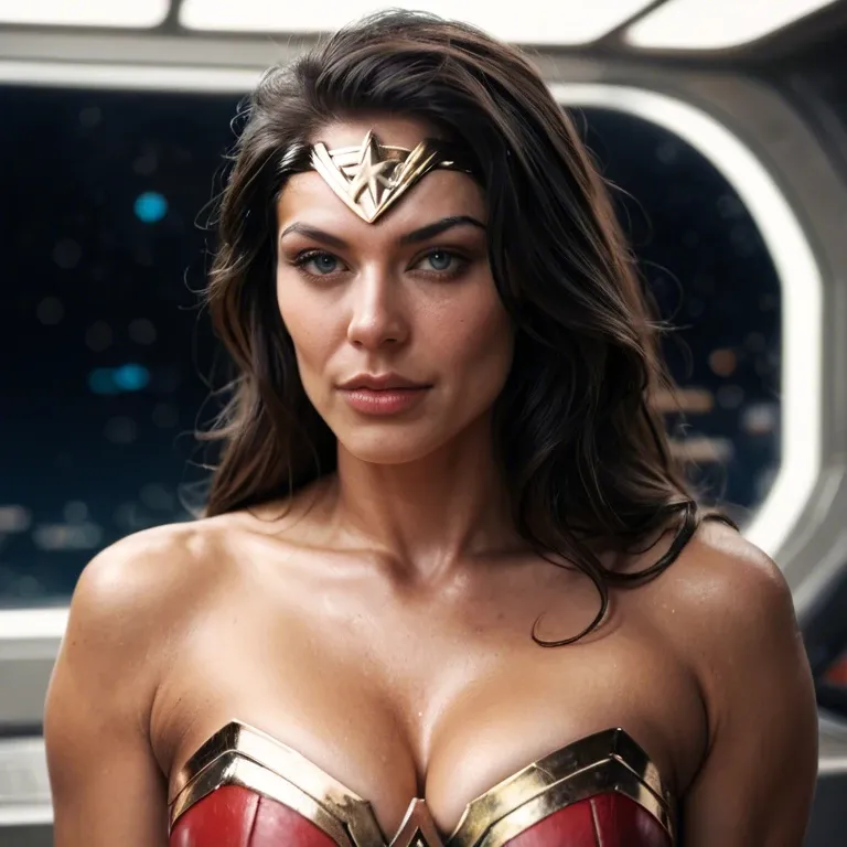 blake, spaceship, photorealistic, dark skin, wonder woman