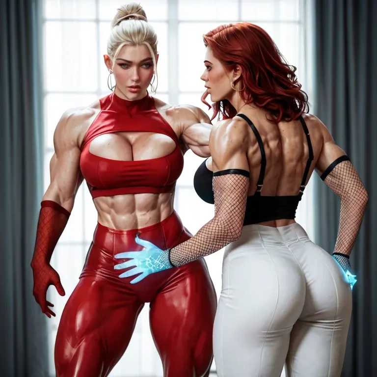 2girl, , , , pinching,hands on legs,round tits,back muscles,broad shoulders, reaching back,ghost hand,cleavage cutout,breast milk,skin blushing, red tight pants,fishnet gloves,jewelry,black bodysuit,white sneakers, white tank top,white pantyhose,panties,orange leotard,white sneakers, open jacket,black leggings,suspenders,black bikini,white boots, daphne blake, dungeon, bondage outfit, anime, bright eyes, zelda, jasmine, sailor moon, naked