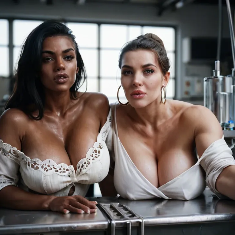 2girl, , , , plump lips,wrists,saggy boobs,focus on boobs,off-shoulder, reaching out,showing feet,large breast,laboratory,dark skin, cheek bulge,4 toes,big breasts,bare midriff,collarbone, lifting shirt,fishnet sleeve,frilled gloves,thong,shoes, police uniform,white socks,shaped jewelry,no panties,black sneakers, jeans,gold anklets,capelet,corset piercing,high heels, bathtub, subway, spaceship, dildo, source anime, dark-skinned, 2 boys, wonder woman, waifu