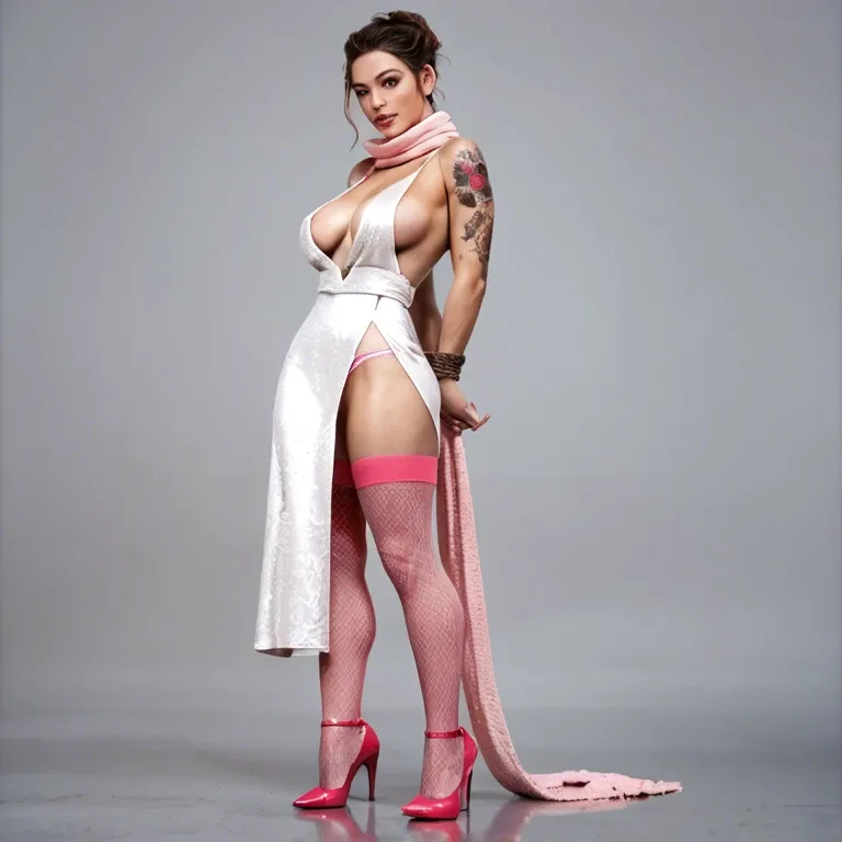 1girl,solo, , , , areola slip,arms tied,perky tits,grabbing tail,shoulder tattoo, white dress,pink stockings,scarf,cotton panties,stiletto heels, cocktail dress,fishnets,crown,corset,sneakers, white sweater,fishnets,black belt,panties,boots, sit on a couch, at the beach, spaceship, smartwatch, super mario, spider-gwen, ayanami