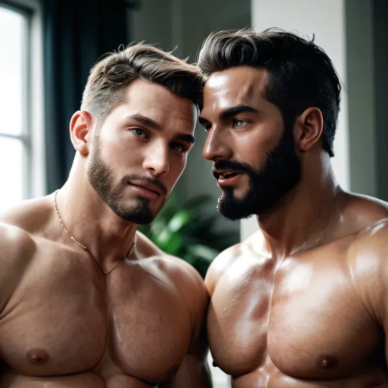 2guy, thick cock, tall, wide, thick beard