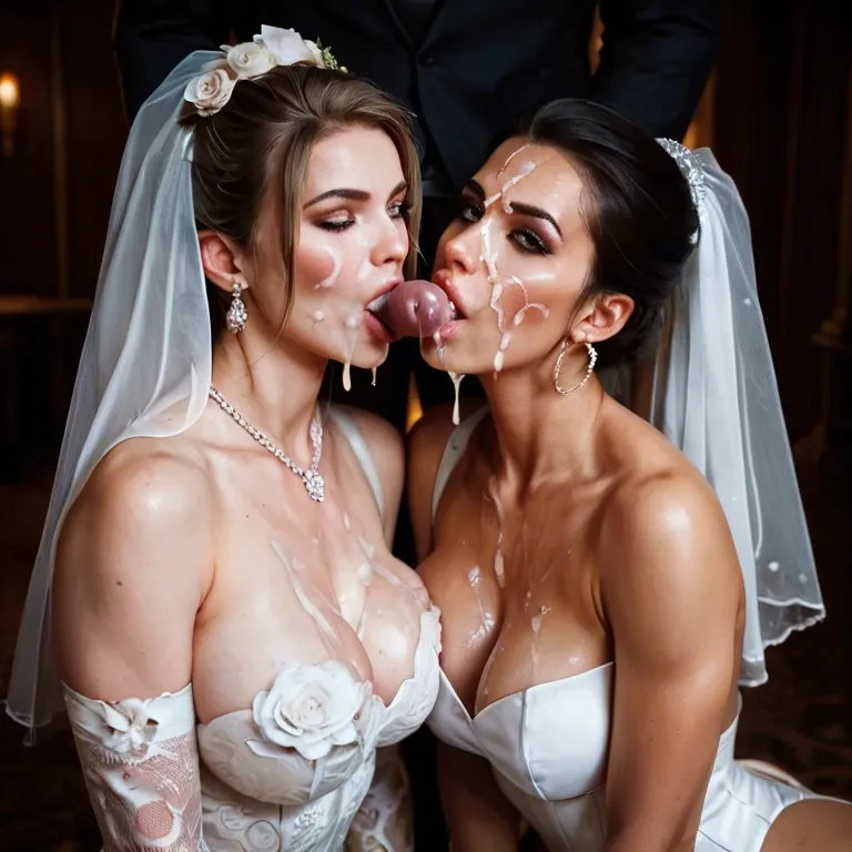 Wedding dress 2 girls blowjob big boobs cum on face and breasts