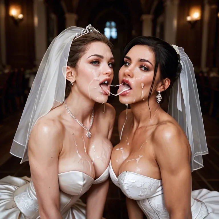 Wedding dress 2 girls blowjob big boobs cum on face and breasts