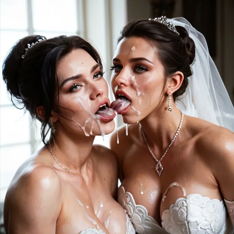 Wedding dress 2 girls blowjob big boobs cum on face and breasts