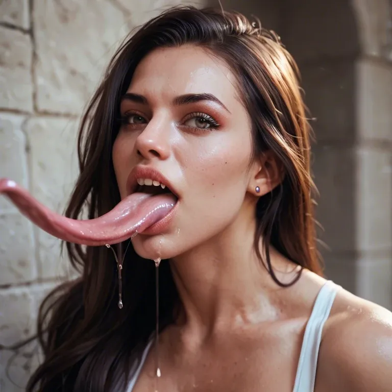 Long tongue boobs saliva