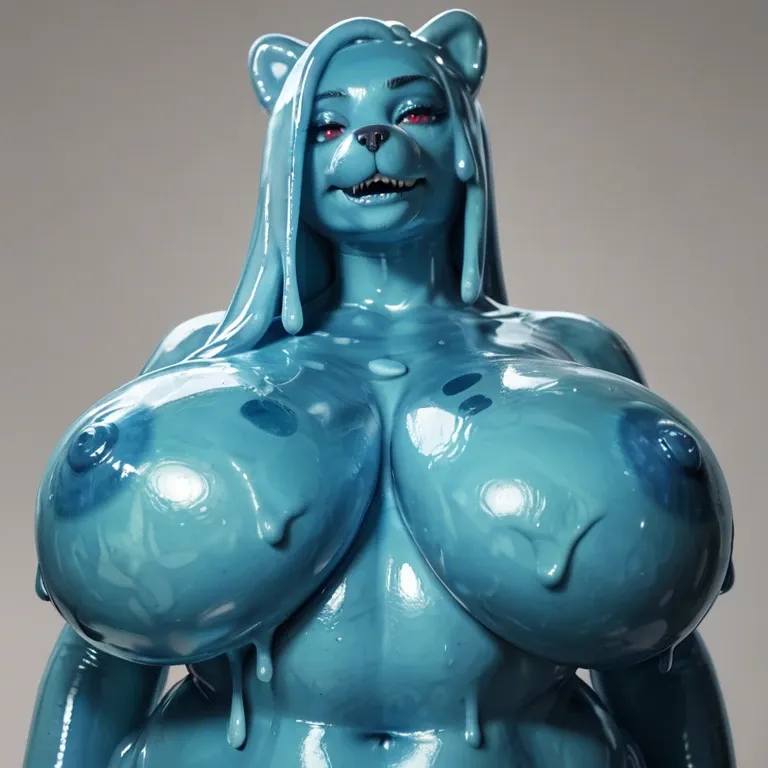 slime girl, furry, fat breasts