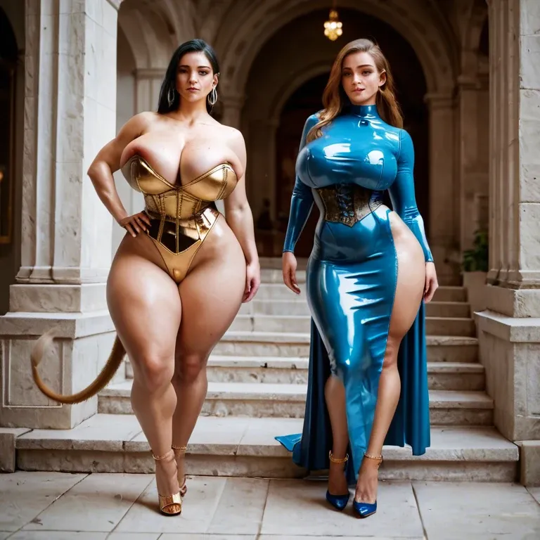 2girl, , , , freckles,highleg leotard,huge breasts,backwards,blue turtleneck, tight skirt,gold anklets,highleg panties,latex corset,heels, blue dress,gold anklets,tail tied,gray sports bra,platform heels, slit skirt,gold anklets,sunglasses,sports bra,sandals, in a kitchen, train, tavern, zelda sd, ayanami