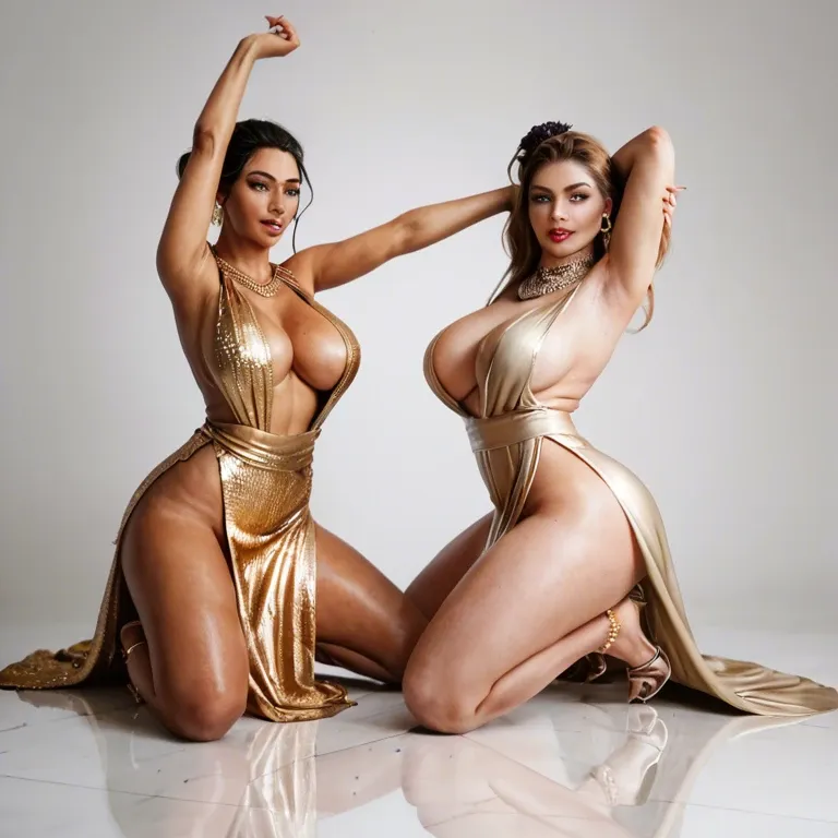 2girl, , , , eyebrows,detailed hands,large breasts,very large hips,girl kneeling, stretching ass,leg up,whore cleavage,waist grab,fat neck, silk gown,gold anklets,suspenders,orange leotard,sandals, white tank top,black lace bra,gold tiara,wet bikini,thigh boots, plaid skirt,torn pantyhose,laurel crown,no bra,sneakers, school bathroom, battlefield, medieval, robot, princess peach, belle, ariel waifu