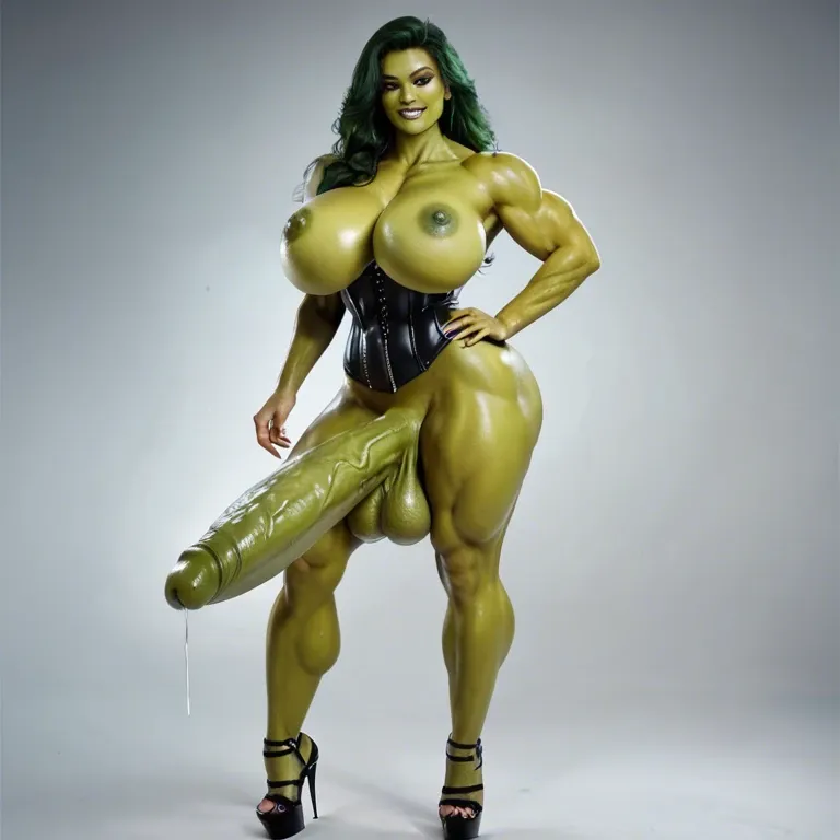 Hyper bodybuilding futa , huge cock , she hulk, nude corset boobs latex,