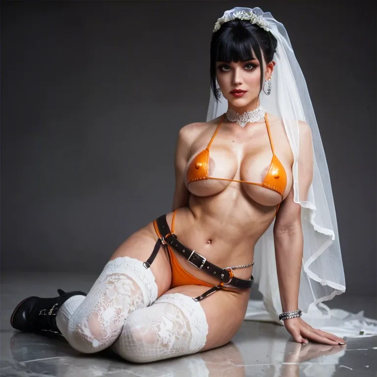 1girl,solo, , , , perfect nose,arm support,big areola,wide hip,knee-highs, wedding dress,white lace,metal rings,mini bikini,gothic boots, orange sundress,knee socks,belts,teddy,platform heels, open uniform,white socks,glasses,black lace bra,black sneakers, inside bedroom, sparkle, cyberpunk, hyper-realistic, bright eyes, johanna, ariel waifu