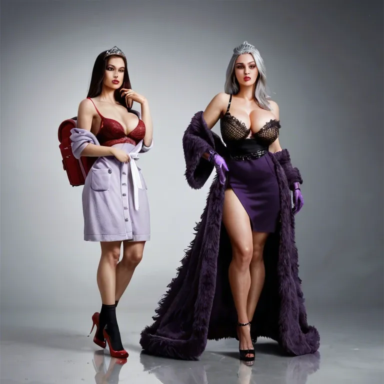 2girl, , , , red lip gloss,armband,deep cleavage,purple backpack,off shoulder, torn dress,fishnets,purple gloves,black lace bra,heels, bathrobe,socks,silver tiara,one-piece,stiletto heels, dress,pink stockings,gold bracelets,panties aside,black boots, showering, mountains, throne room, grabbing dildo, lara croft, rapunzel waifu