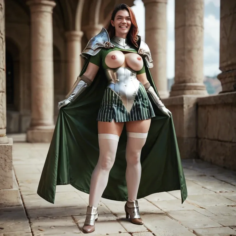 1girl,solo, , , , clenching teeth,armor,detail areola,background,thin ankles, plain t-shirt,white stockings,cape,white leotard,shoes, green shirt,striped skirt,latex gloves,hand on panties,armored boots, floral dress,thighhighs,jewelry,leotard,sneakers, barely, piledriver, medieval, robot joints, dildos, detailed cock, dimmed, mario and luigi, spider-gwen, waifu