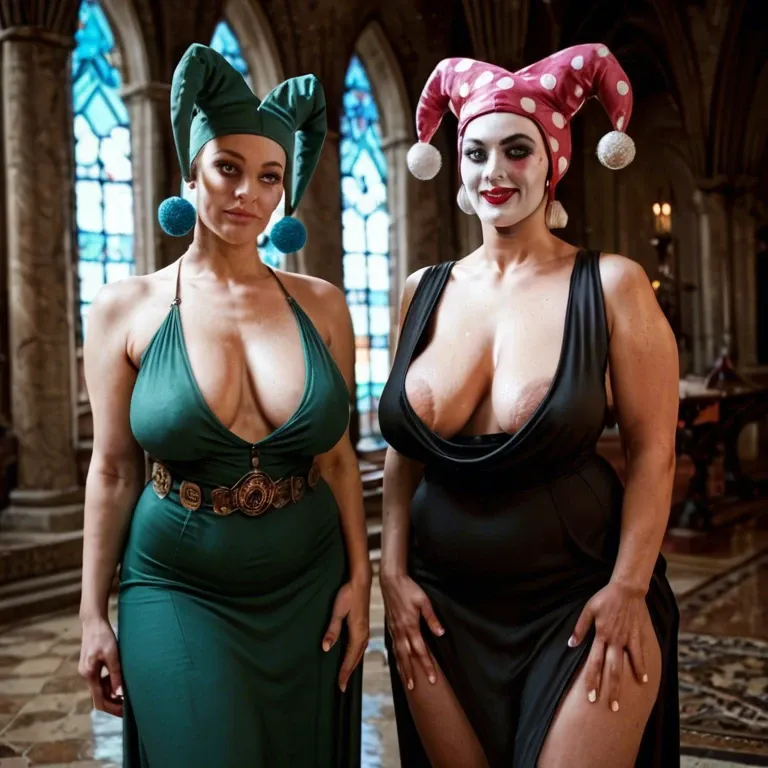 2girl, , , , molest,army,saggy boobs,wide plump hips,fat knees, hot cat eyes,1 leg,saggy breast,perfect breasts,collarbone, dress,ice palace,jester cap,green bodysuit,stiletto heels, bedroom eyes, dark forest, spaceship, gagged, source anime, bright day