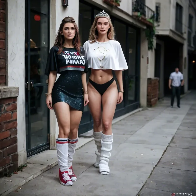 2girl, , , , molesting,bound ankles,perky tits,thin waists,clenched, glittery dress,leg warmers,tiara,black panties,sneakers, t-shirt,baggy socks,capelet,hand on panties,no shoes, office outfit, male restrained, tavern setting, armchair, painted nails, golden hour, anna, ariel waifu