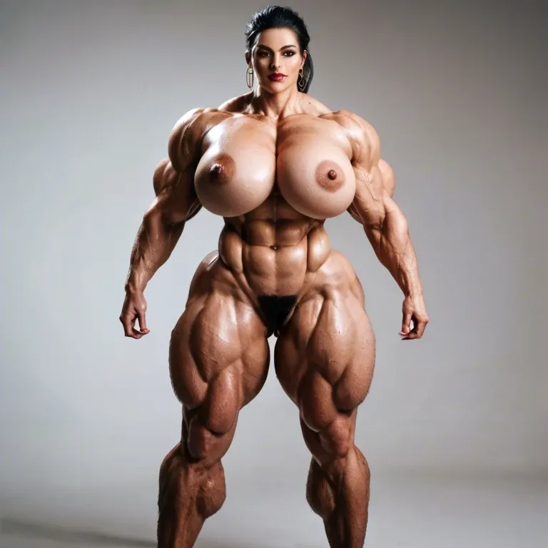 Massive bodybuilding female, massive muscular trapèze, massive muscular épaule, massive musclar biceps, nude boobs, muscle abdos, nude hairy pussy, massive muscular legs, massive muscular mollet, female lingerie bas porte jarretelle