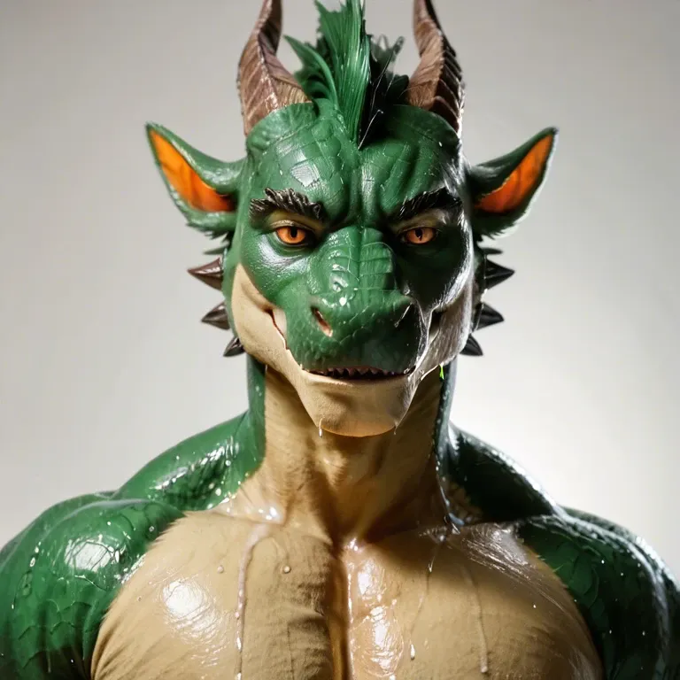 Sexy wet green dragon without fur,  big dick, gay