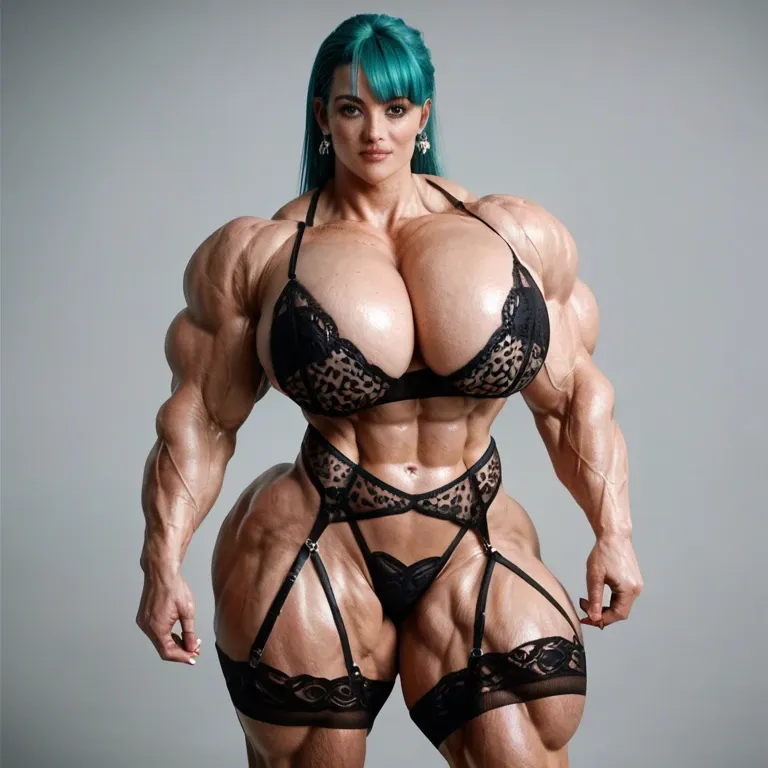 Bulma ,Massive bodybuilding female, massive muscular trapèze, massive muscular épaule, massive musclar biceps, boobs, muscle abdos, hyper muscular legs, massive muscular mollet, female lingerie latex , futa huge cock