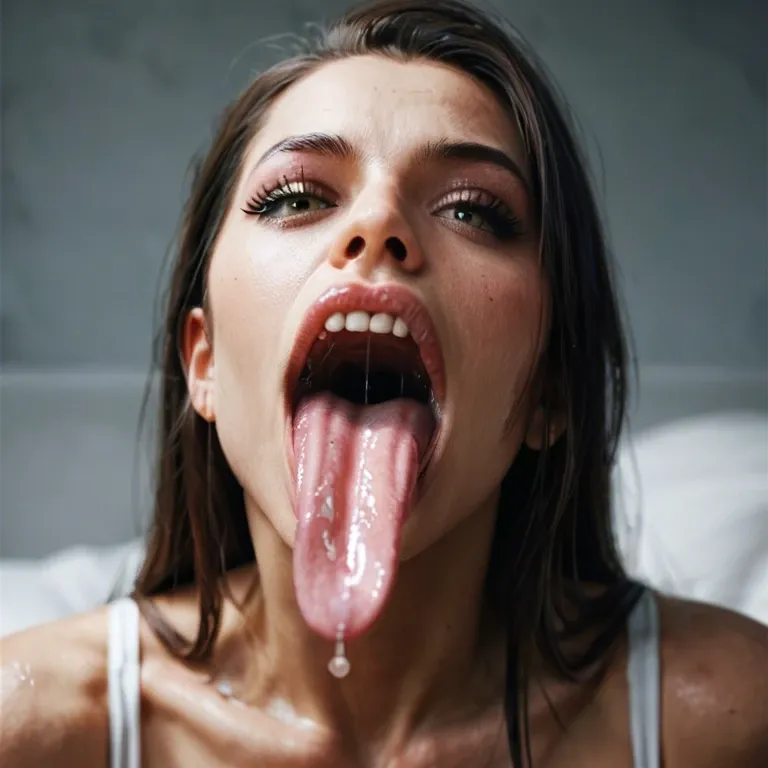 Long tongue saliva boobs