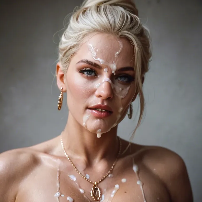 Blondine Young naked teen with avrage boobs standing  with cum on face and i can see her whole body