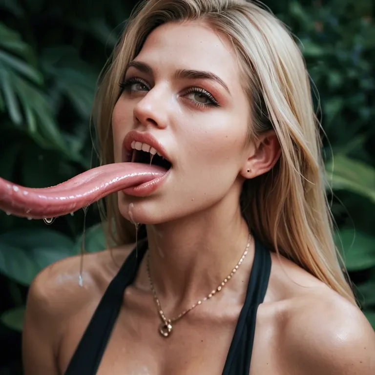 Really Long tongue saliva boobs