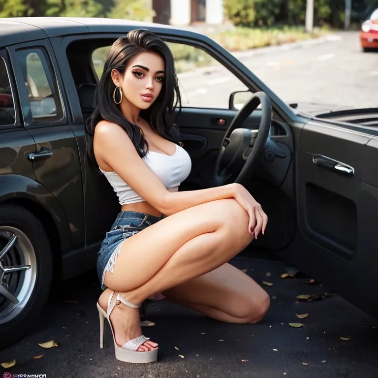 Hiding behind a parked car, parking garage,jean skirt, cute teen, lace panties,panties to the side, knees apart, HD face, pussy , anime, high heels, one knee on the ground, latina, ahegeo, greedy sucking,blowjob, during nighttime