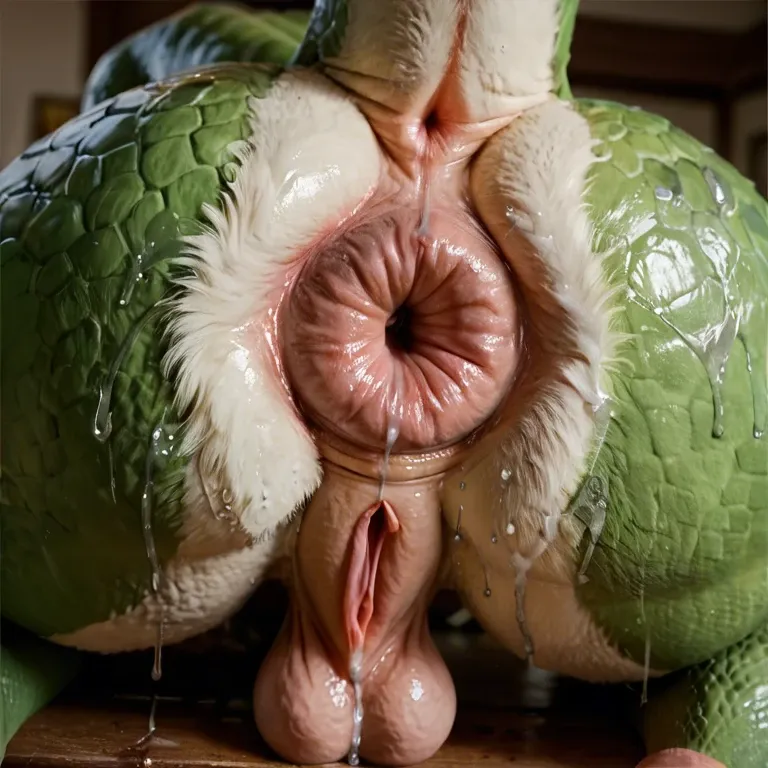 Sexy wet green dragon without fur,  big dick, big anus